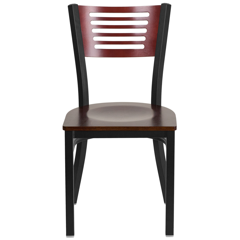 Hercules Series Black Slat Back Metal Restaurant Chair - Mahogany Wood ... throughout Craftsmanship and Comfort The Mahogany Wood Seat Barstool