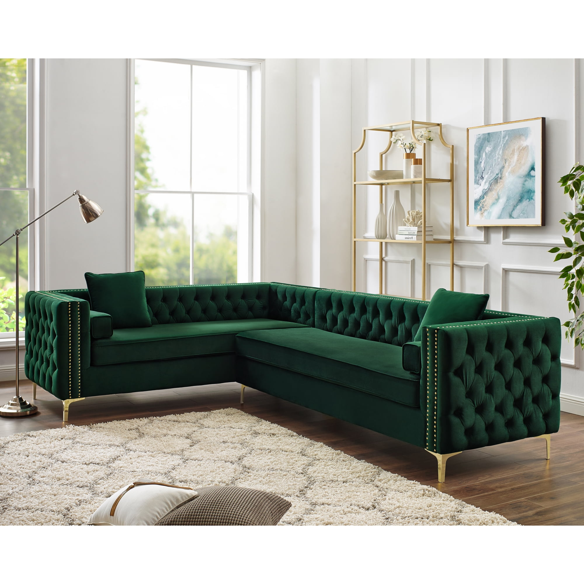 "Inspired Home Upholstered Velvet Corner Sectional Sofa, 120"" Left ... in Material selection guide for choosing the finest velvet sectional sofas with chaise