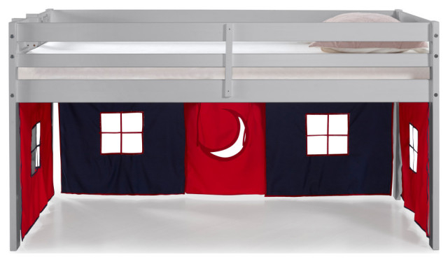 Jasper Twin Junior Loft Bed, Dove Gray Frame And Blue/Red Playhouse ... intended for Jasper Twin Wood Junior Loft Bed, Dove Gray