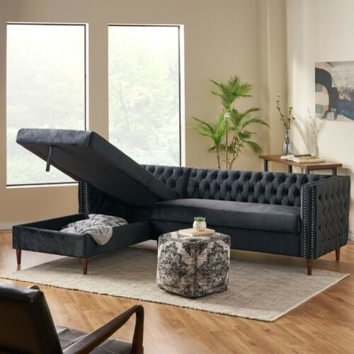 Jephthah Contemporary Tufted Velvet Sectional Sofa With Storage Chaise ... in Material selection guide for choosing the finest velvet sectional sofas with chaise