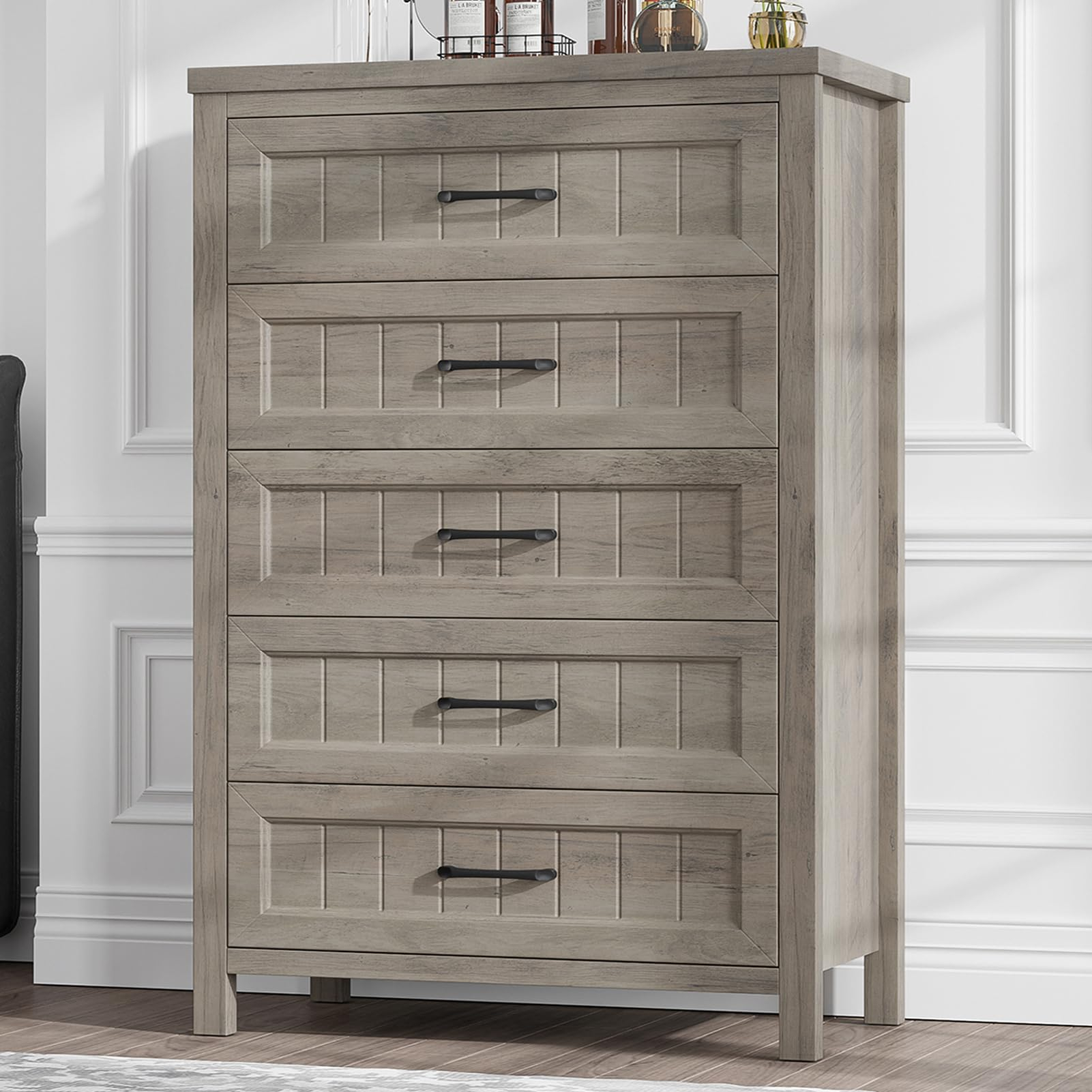 Jocoevol 5 Drawer Dresser For Bedroom, Farmhouse Dresser With Deep ... with Transform Your Space Discover the Allure of TATEUS Vintage Grey Drawers