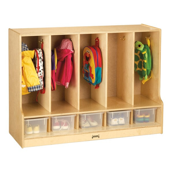 Jonti-Craft Baltic Birch 66850Jc 48" X 17 1/2" X 35" Toddler-Height 5 ... inside Jonti-Craft Toddler 5 Section Coat Locker With Step - With Clear Cubbie-Trays