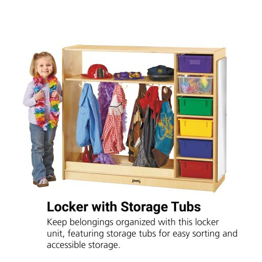 Jonti-Craft® Locker With Tubs for Streamlining supply distribution using labeled storage systems