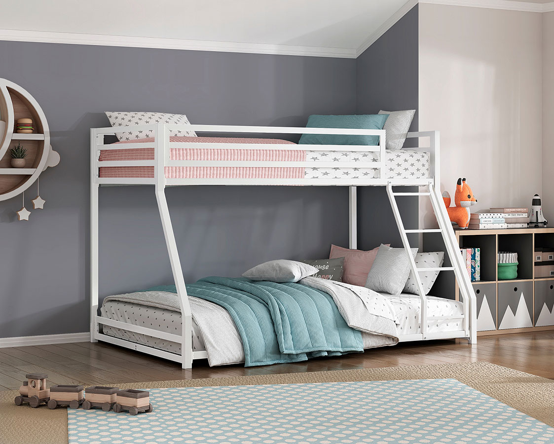 Jovie Twin Over Full Bunk Bed (White) By Homelegance | Furniturepick with Lexicon Jovie Twin Over Full Metal Bunk Bed In White