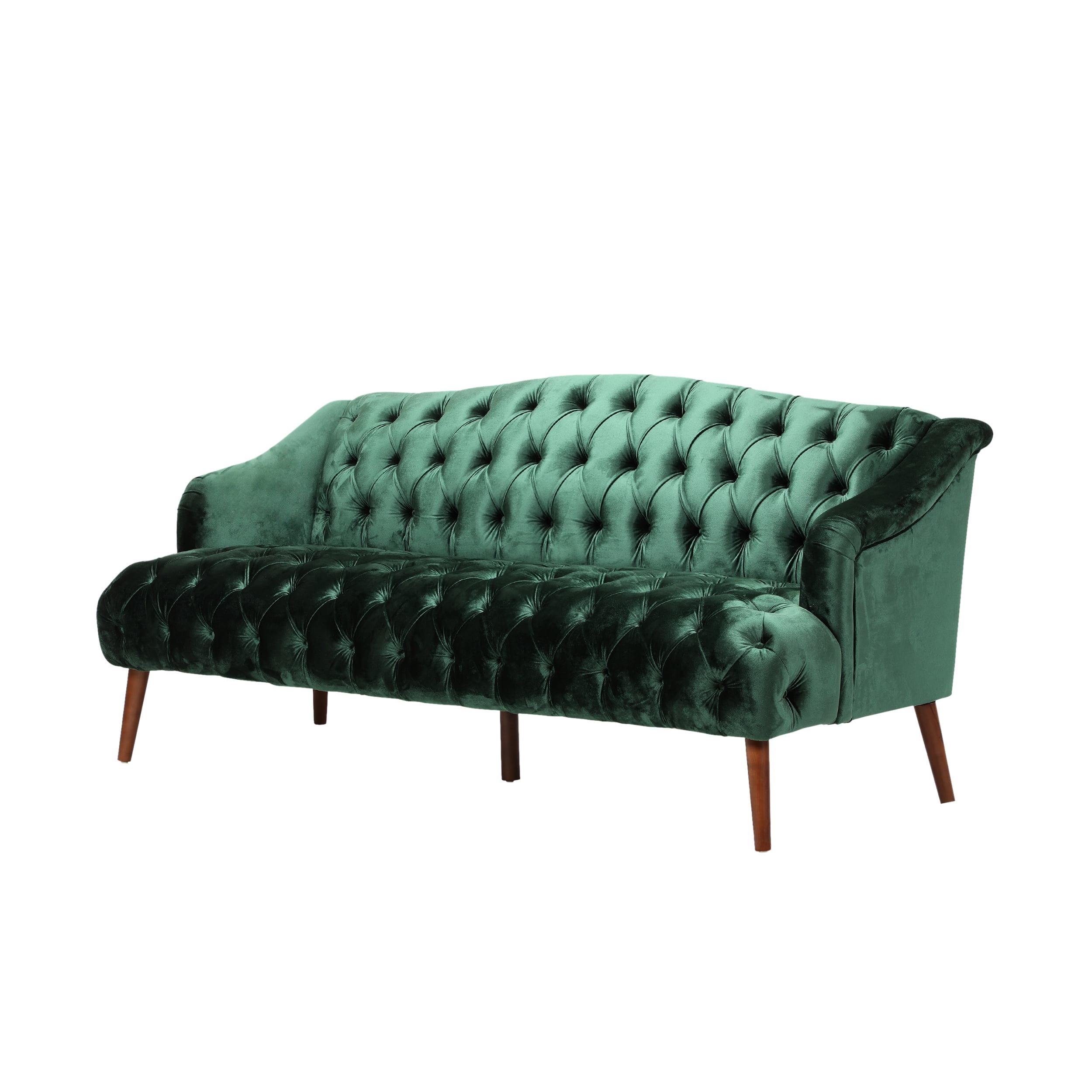 Kayleigh Modern Glam Tufted Velvet 3 Seater Sofa, Emerald And Walnut ... with Crosby Modern Glam 4-Seater Velvet Sofa, Emerald/Silver