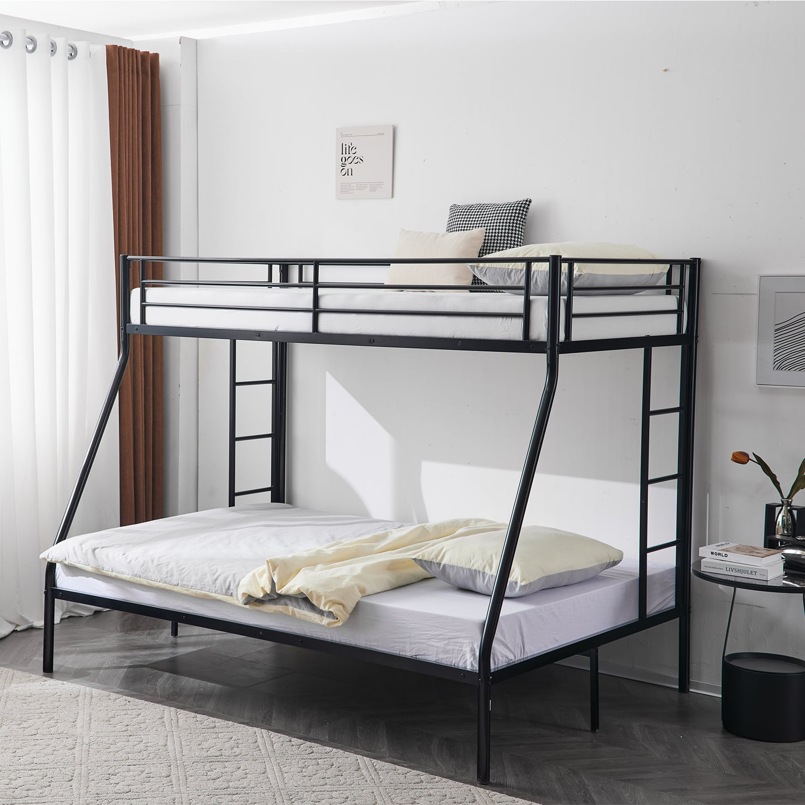 Ktaxon Metal Twin Over Full Bunk Bed With Moveable Trundle & 2 Ladders ... intended for Metal Twin Over Twin Bunk Bed, Antique Black