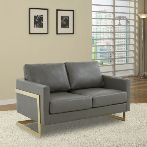 Leisuremod Lincoln Modern Mid-Century Upholstered Leather Loveseat With ... in Leisuremod Lincoln Modern Leather Sofa With Gold Frame, White
