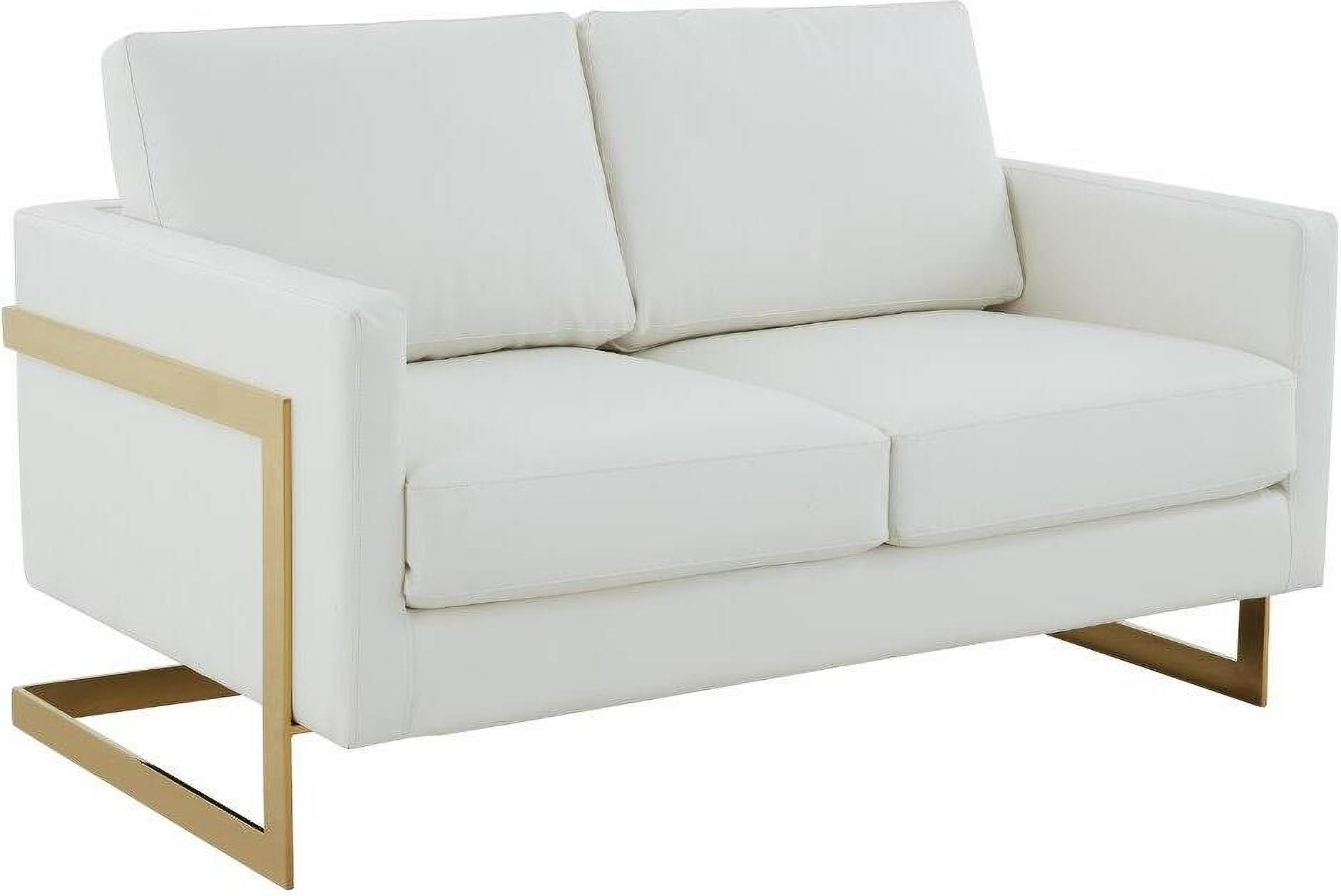 Leisuremod Lincoln White Modern Mid-Century Upholstered Leather ... in Leisuremod Lincoln Modern Leather Sofa With Gold Frame, White