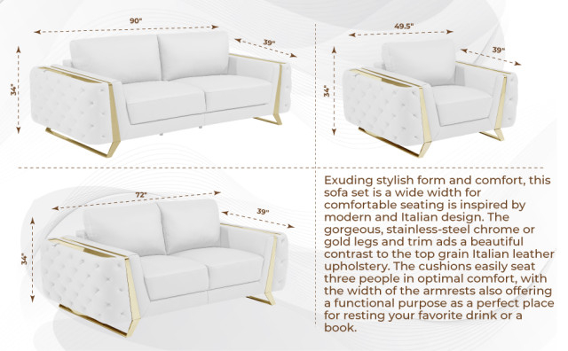 Leonardo Top Grain Italian Leather 2Pc Living Room Set - Contemporary ... with regard to Leonardo Top Grain Italian Leather Sofa
