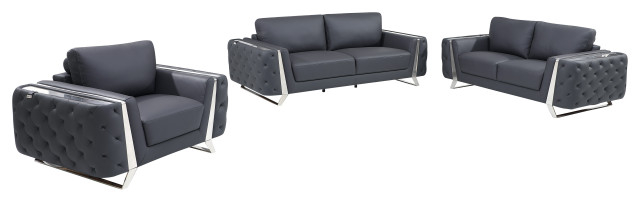 Leonardo Top Grain Italian Leather 3Pc Living Room Set - Contemporary ... intended for What Makes Leonardo Top Grain Italian Leather Sofas a Lasting Investment