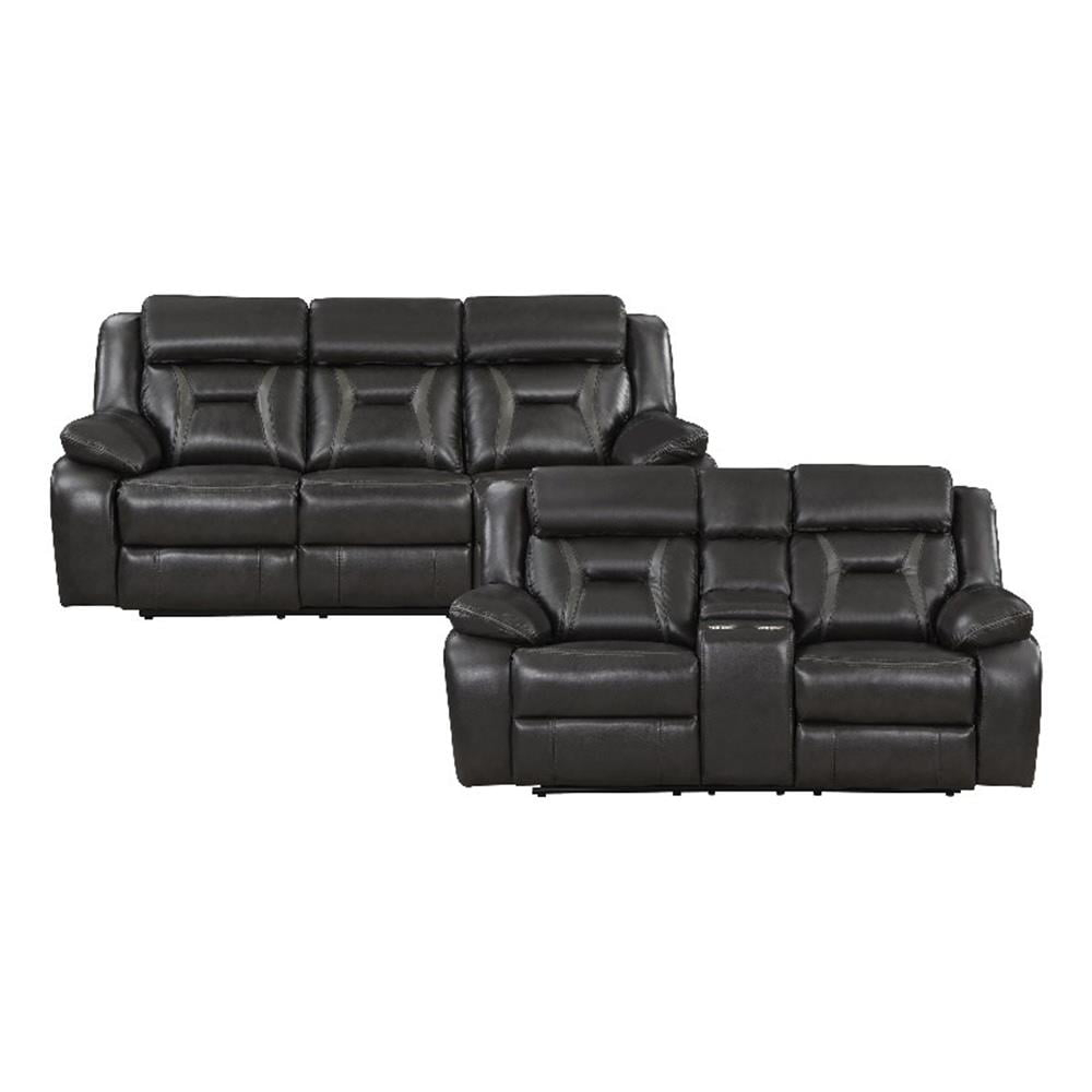 Lexicon Amite Faux Leather 2-Piece Manual Reclining Sofa Set In Dark Gray - Walmart.com in Unpacking Comfort The Lexicon Barrington Faux Leather Sectional in Gray