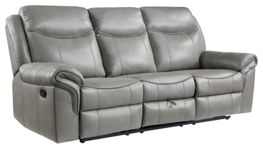 Lexicon Aram Faux Leather Double Reclining Sofa In Gray - Sofas - By Homesquare | Houzz in Unpacking Comfort The Lexicon Barrington Faux Leather Sectional in Gray