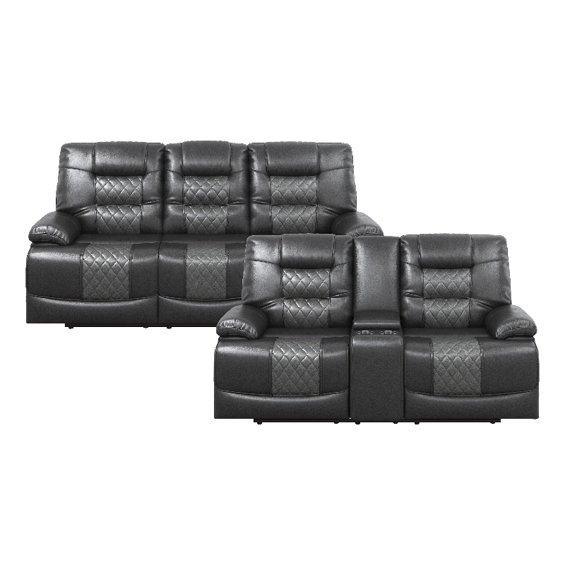Lexicon Fabian Breathable Faux Leather 2-Pc Manual Reclining Sofa Set In Gray - Walmart.com intended for Unpacking Comfort The Lexicon Barrington Faux Leather Sectional in Gray