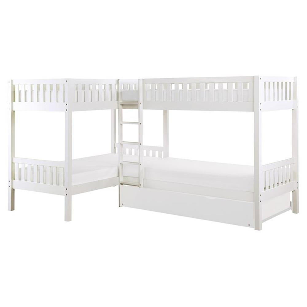 Lexicon Galen Transitional Wood Corner Bunk Bed With Twin Trundle In ... for Lexicon Galen Transitional Wood Twin Over Full Bunk Bed With Trundle In White