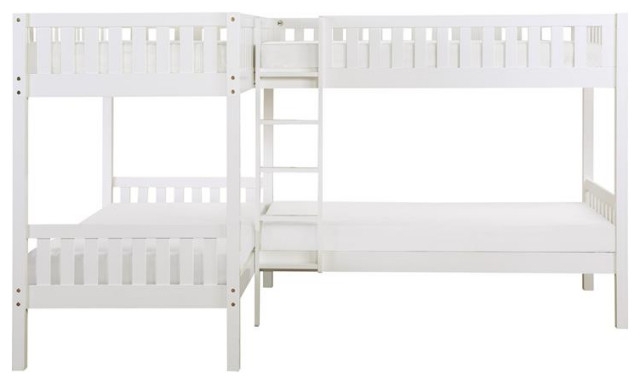 Lexicon Galen Transitional Wood Corner Twin Bunk Bed In White ... for Lexicon Orion Transitional Wood Corner Four Twin Bunk Bed In Gray