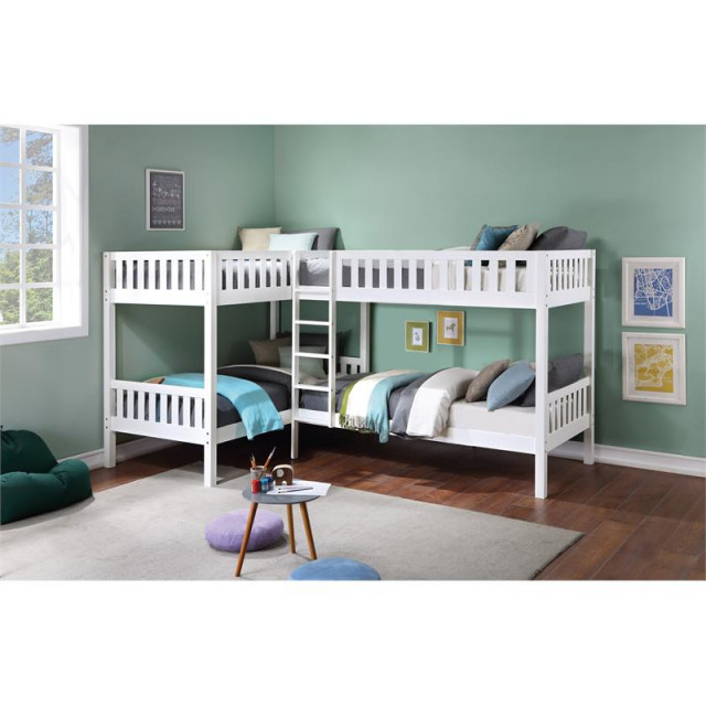 Lexicon Galen Transitional Wood Corner Twin Bunk Bed In White ... throughout Creating Cozy Havens The Lexicon Orion Four Twin Bunk Bed in Gray
