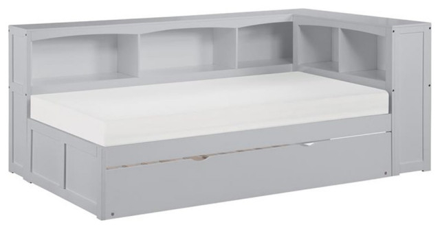 Lexicon Orion 5-Shelf Wood Twin Bookcase Corner Bed With Twin Trundle ... pertaining to Lexicon Orion Transitional Wood Corner Four Twin Bunk Bed In Gray
