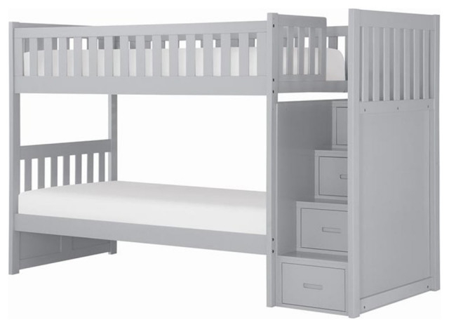 Lexicon Orion 97" Reversible Step Storage Wood Bunk Bed In Gray, Twin ... intended for Lexicon Orion Transitional Wood Corner Four Twin Bunk Bed In Gray