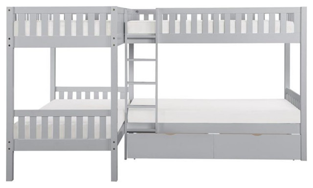Lexicon Orion Transitional Wood Corner Bunk Bed With Storage Boxes In ... in Creating Cozy Havens The Lexicon Orion Four Twin Bunk Bed in Gray