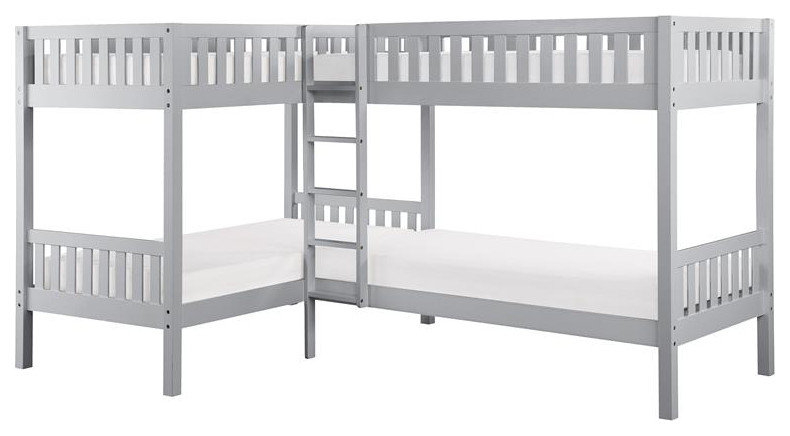 Lexicon Orion Transitional Wood Corner Four Twin Bunk Bed In Gray ... pertaining to Lexicon Orion Transitional Wood Corner Four Twin Bunk Bed In Gray