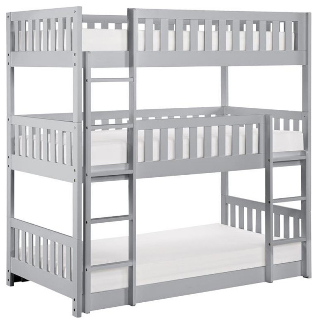 Lexicon Orion Transitional Wood Triple Twin Bunk Bed In Gray, Twin Over ... pertaining to Lexicon Orion Transitional Wood Corner Four Twin Bunk Bed In Gray