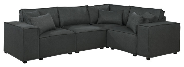 Lilola Home Melrose Modular Sectional Sofa With Ottoman, Dark Gray Linen - Transitional ... for A Deep Dive into the Comfort and Style of the Melrose Beige Linen Sectional