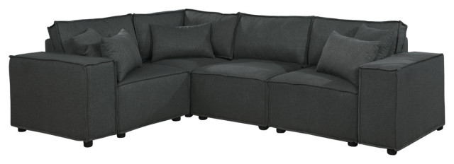 Lilola Home Melrose Modular Sectional Sofa With Ottoman, Dark Gray Linen - Transitional ... for Lilola Home Melrose Modular Sectional Sofa With Ottoman, Beige Linen