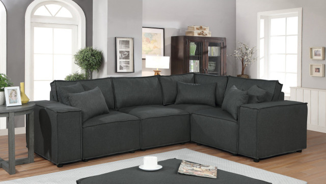 Lilola Home Melrose Modular Sectional Sofa With Ottoman, Dark Gray Linen - Transitional ... within Lilola Home Melrose Modular Sectional Sofa With Ottoman, Beige Linen
