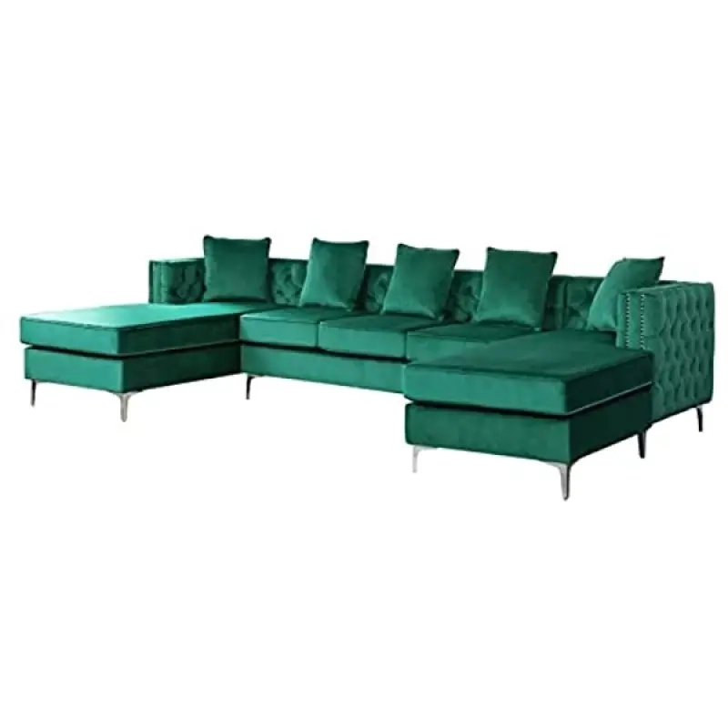 Lilola Home Ryan Velvet Double Chaise Sectional Sofa With Nail-Head ... pertaining to Styling Your Space with the Ryan Dark Gray Velvet Double Chaise Sectional Sofa From Concept to Reality
