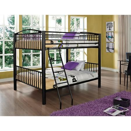 Linon Heavy Metal Full Over Full Bunk Bed Attached Ladder In Black ... pertaining to Ensuring Safety and Stability The Linon Heavy Metal Bunk Bed
