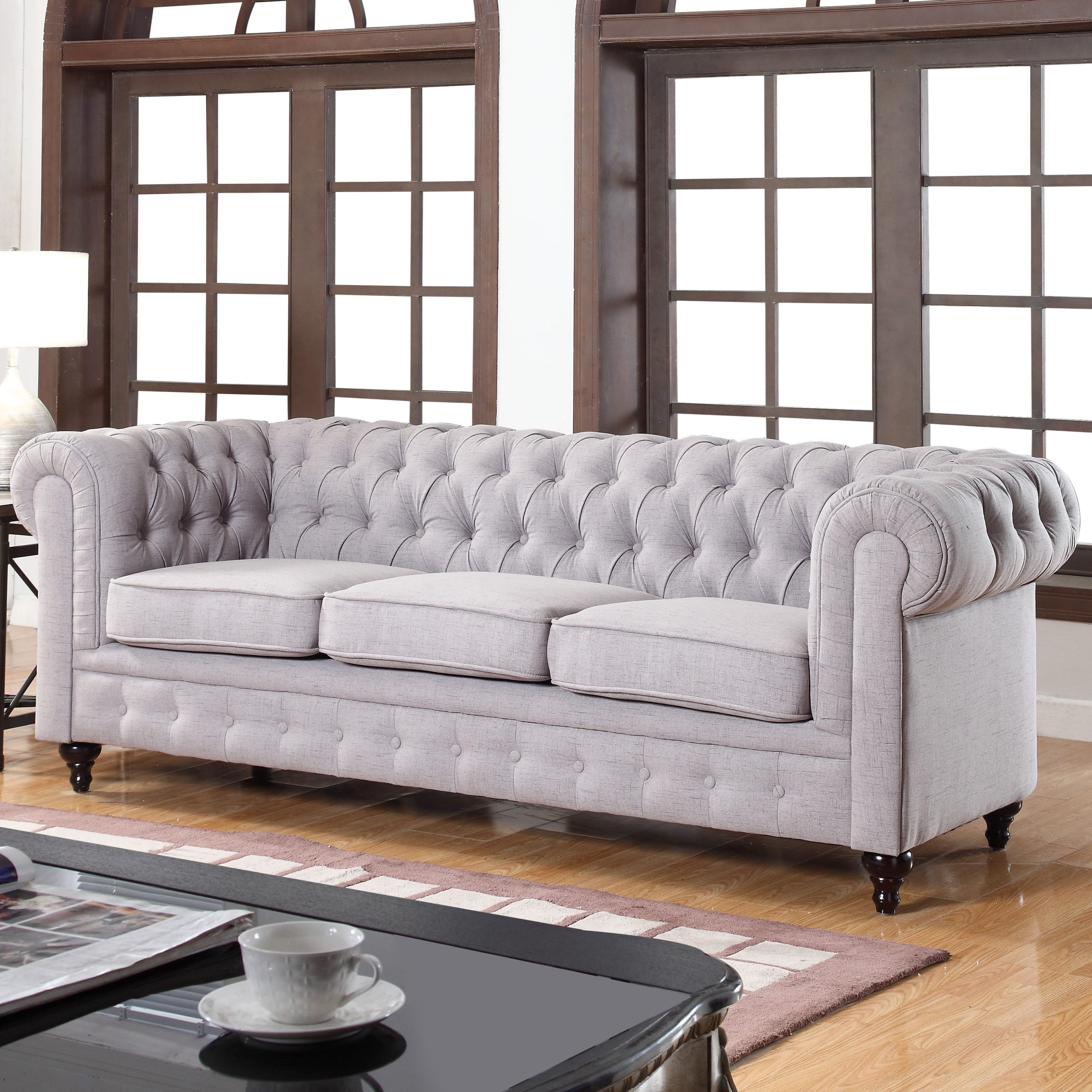Madison Home Usa Classic Tufted Linen Fabric Chesterfield Sofa ... intended for Discount Fabric Sofa Free Shipping