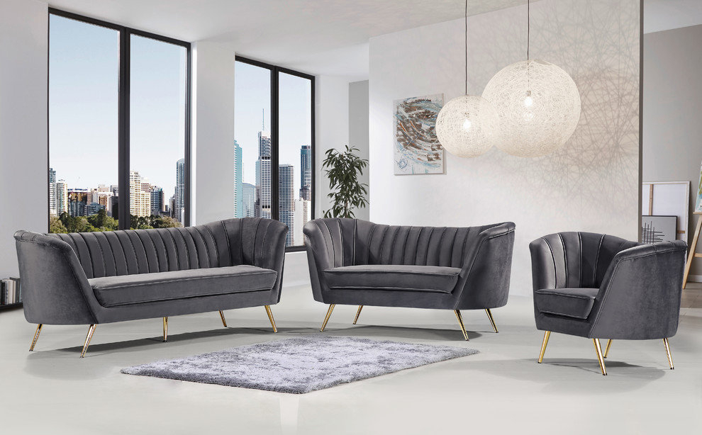 Margo Velvet Upholstered Set - Midcentury - Sofas - By Meridian ... with Margo Velvet Upholstered Set, Saddle, Sofa