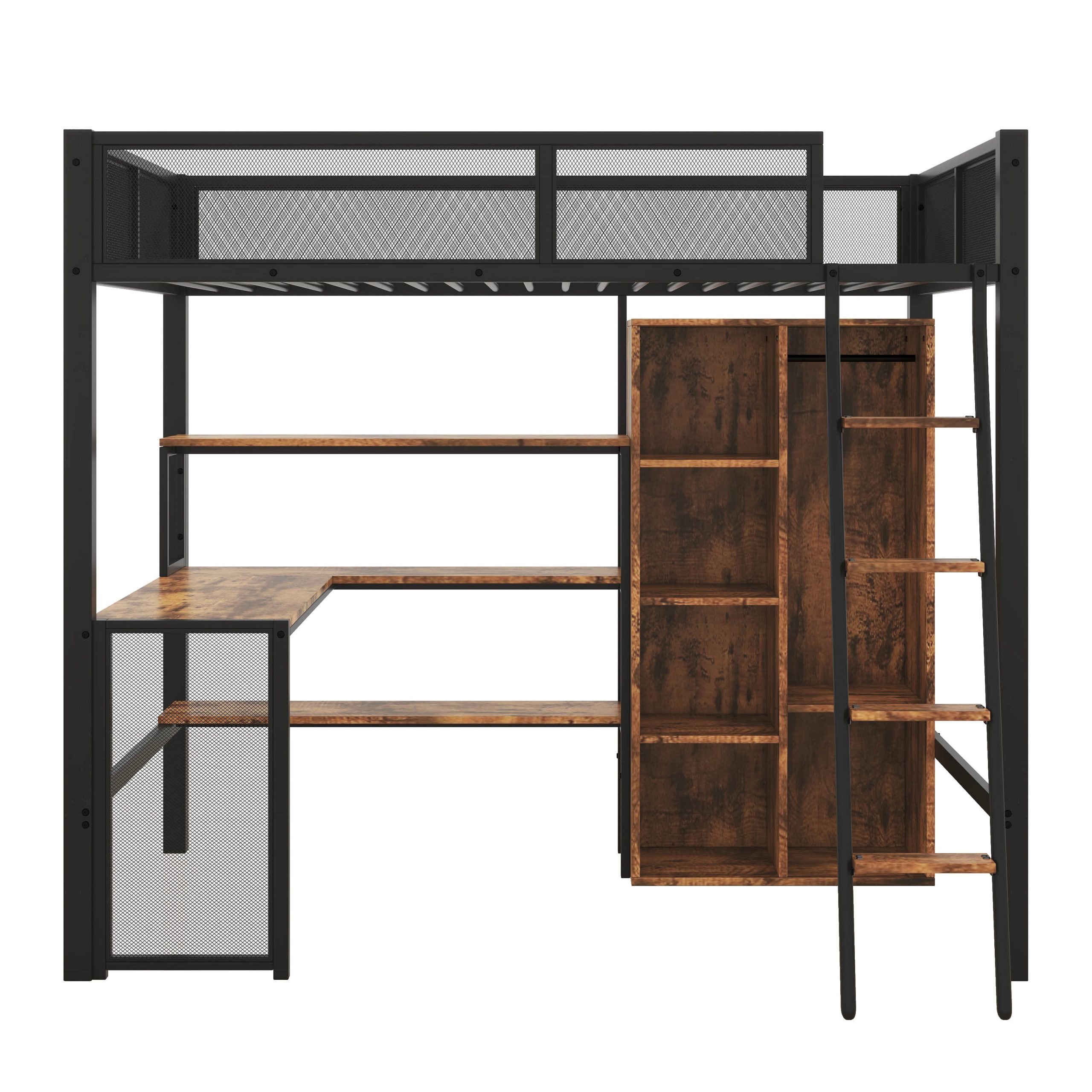 Mason & Marbles Full Size Metal Loft Bed With Built-In Desk ... with regard to Sleek Full Size Metal Loft Bed With Built-In Desk, Safety Guardrails, Black