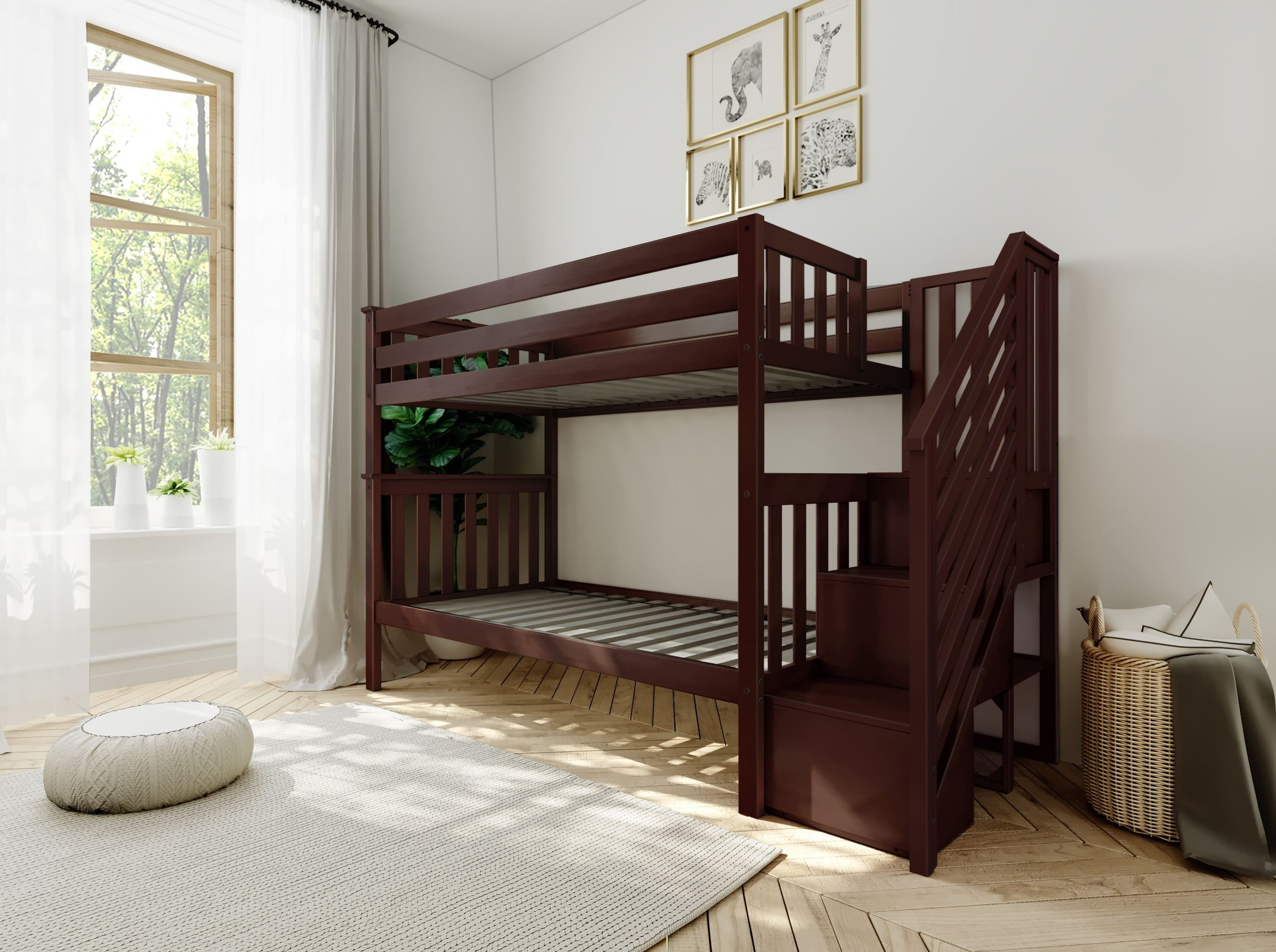 Max And Lily Solid Wood Twin Over Twin Bunk Bed With Staircase In ... throughout Acme Nissa Bunk Bed, Twin/Twin, Espresso Finish