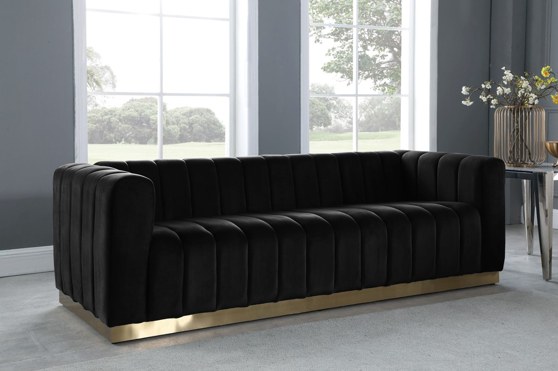 Meridian Marlon Black Sofa 603Black-S | Comfyco | Modern Velvet Sofa ... with Marlon Velvet Upholstered Sofa, Black