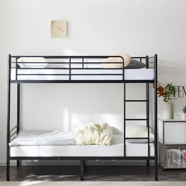 Metal Twin Over Twin Bunk Bed Heavy Duty Sleeper W Guard Rail Black £ ... within Metal Twin Over Twin Bunk Bed, Antique Black