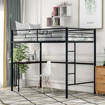 Metal Twin Size Loft Bed With Roof, Windows, Railing And Ladder, Black ... regarding Adrian Metal Twin Size Loft Bed, Black