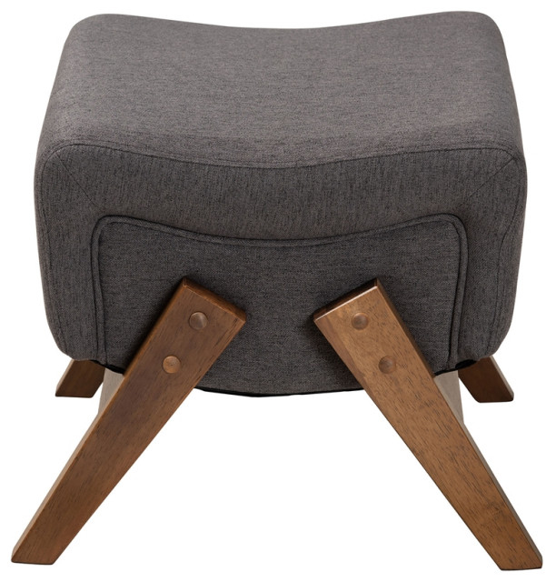 Mid-Century Modern Dark Grey Fabric Walnut Brown Finished Wood Ottoman ... intended for Why a Walnut Brown Ottoman Footstool is a Timeless Home Addition