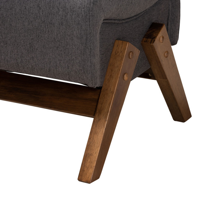 Mid-Century Modern Dark Grey Fabric Walnut Brown Finished Wood Ottoman ... throughout Why a Walnut Brown Ottoman Footstool is a Timeless Home Addition