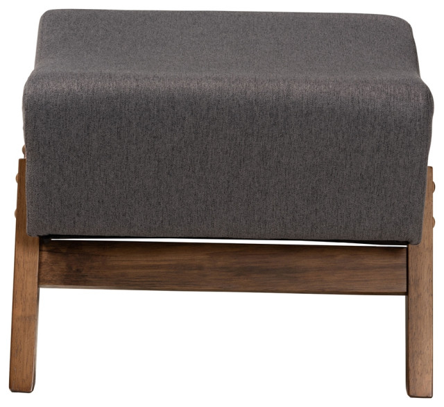 Mid-Century Modern Dark Grey Fabric Walnut Brown Finished Wood Ottoman ... with regard to Why a Walnut Brown Ottoman Footstool is a Timeless Home Addition