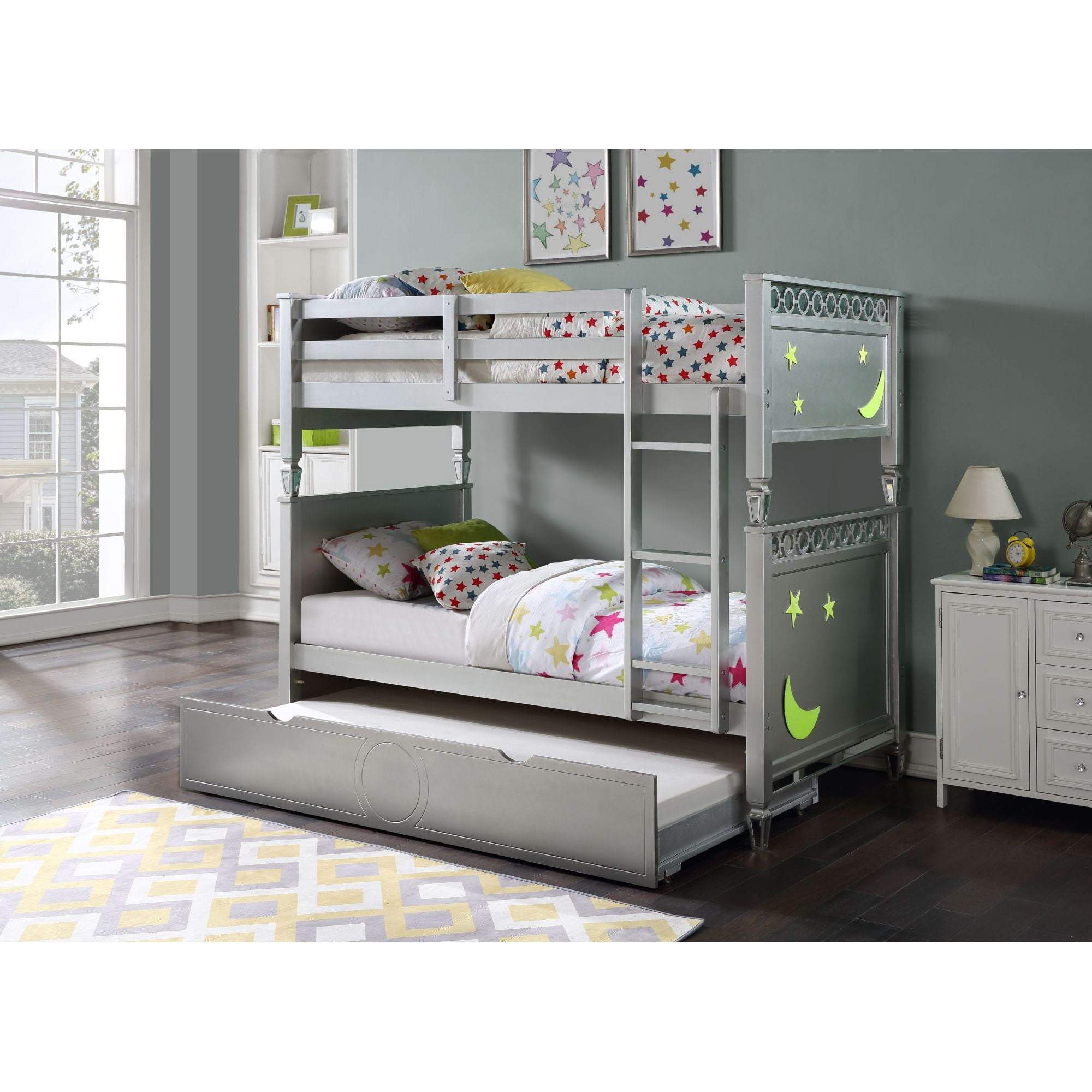 Miekor Furniture Powell Twin/Twin Bunk Bed, Silver Finish - Walmart.com intended for Maximizing Your Space The Powell Silver Twin Bunk Bed