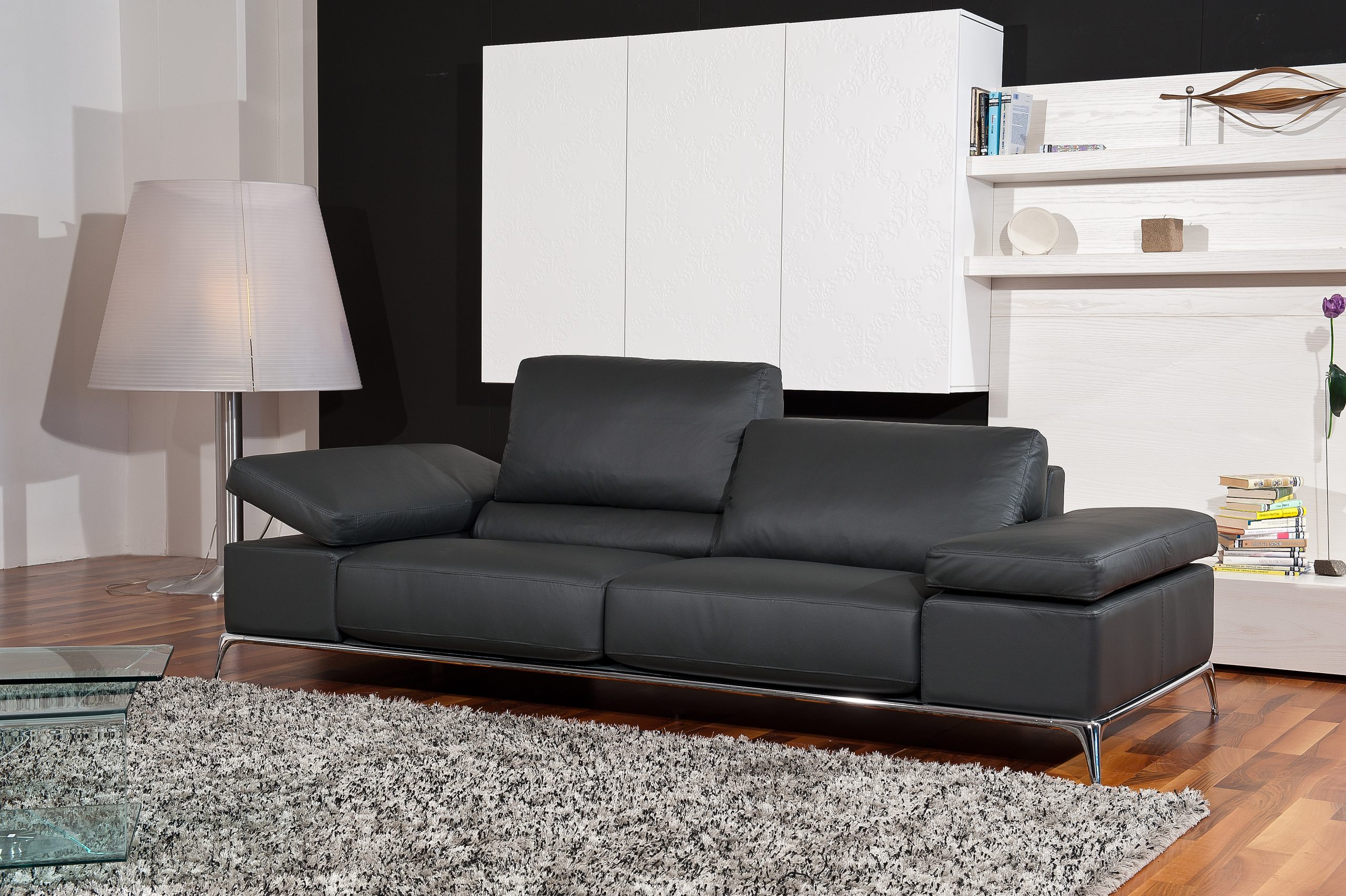 Modern Black Leather Sofa | Baci Living Room throughout Palmiotto Contemporary Premium Genuine Leather Match Sofa Black