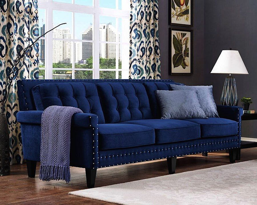 Modern Blue Velvet Sofa At Kathleen Campion Blog within Elegance Contemporary Sofa, Blue Velvet With Acrylic Legs