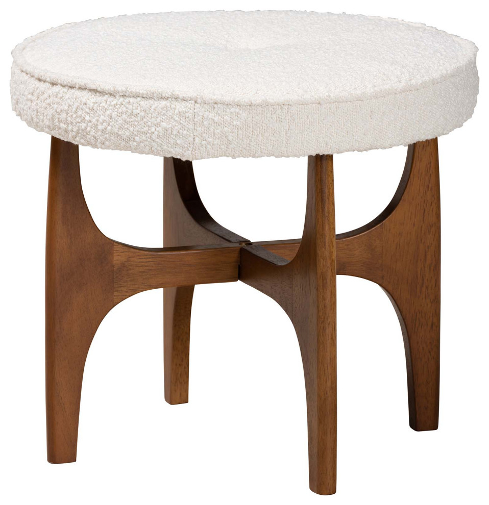 Modern Cream Boucle Fabric Walnut Brown Finished Wood Ottoman Footstool ... regarding Why a Walnut Brown Ottoman Footstool is a Timeless Home Addition
