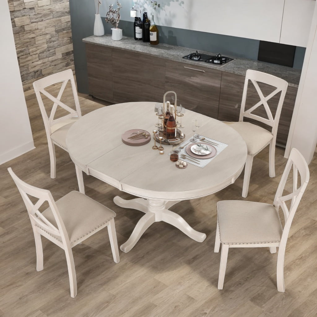 Modern Dining Table Set For 4,Round Table And 4 Kitchen Room Chairs,5 ... with Hlan5-Cap-C 5-Piece Kitchen Table Set-Dining Table And 4 Dinette Chairs