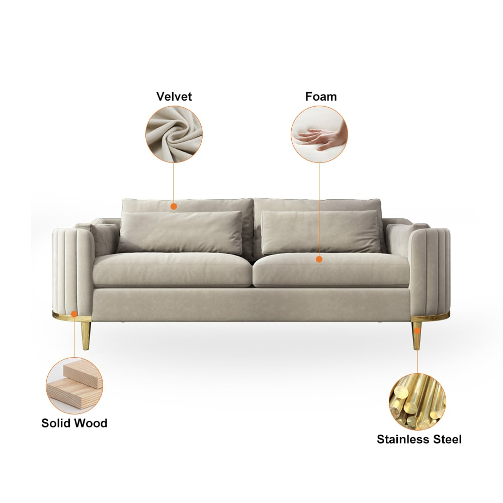 Modern Living Room Sets Gray Velvet Upholstered Chair & Loveseat & Sofa 3 Pieces|Homary in Ravish Velvet Upholstered Chair, Gray, Sofa