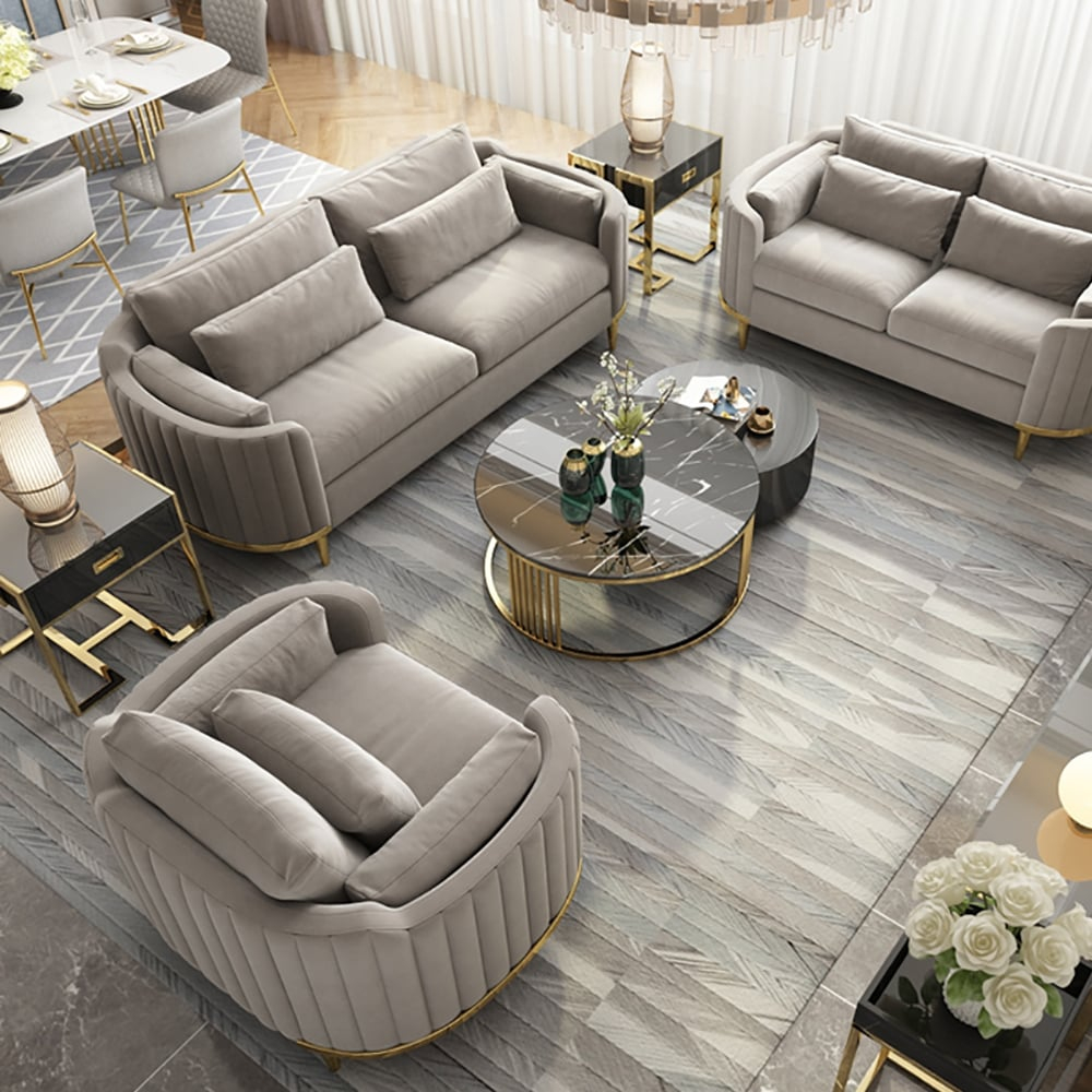 Modern Living Room Sets Gray Velvet Upholstered Chair & Loveseat & Sofa 3 Pieces|Homary with regard to Ravish Velvet Gray Chairs Integrating Style and Comfort