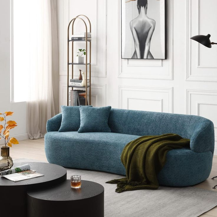 Modern Mid-Century Curved Upholstered Sofa In Luxury Boucle Fabric inside Ckh Modern Curved Upholstered Sofa, Gray/Fabric