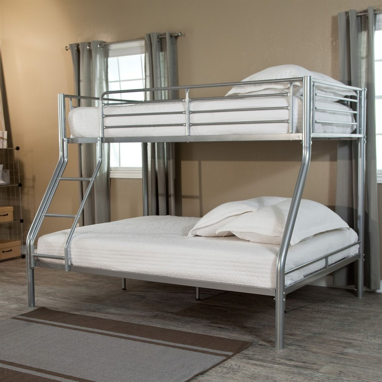 Modern Twin Over Full Bunk Bed In Silver Metal Finish | Camas, Literas ... pertaining to Powell Twin/Twin Bunk Bed, Silver Finish