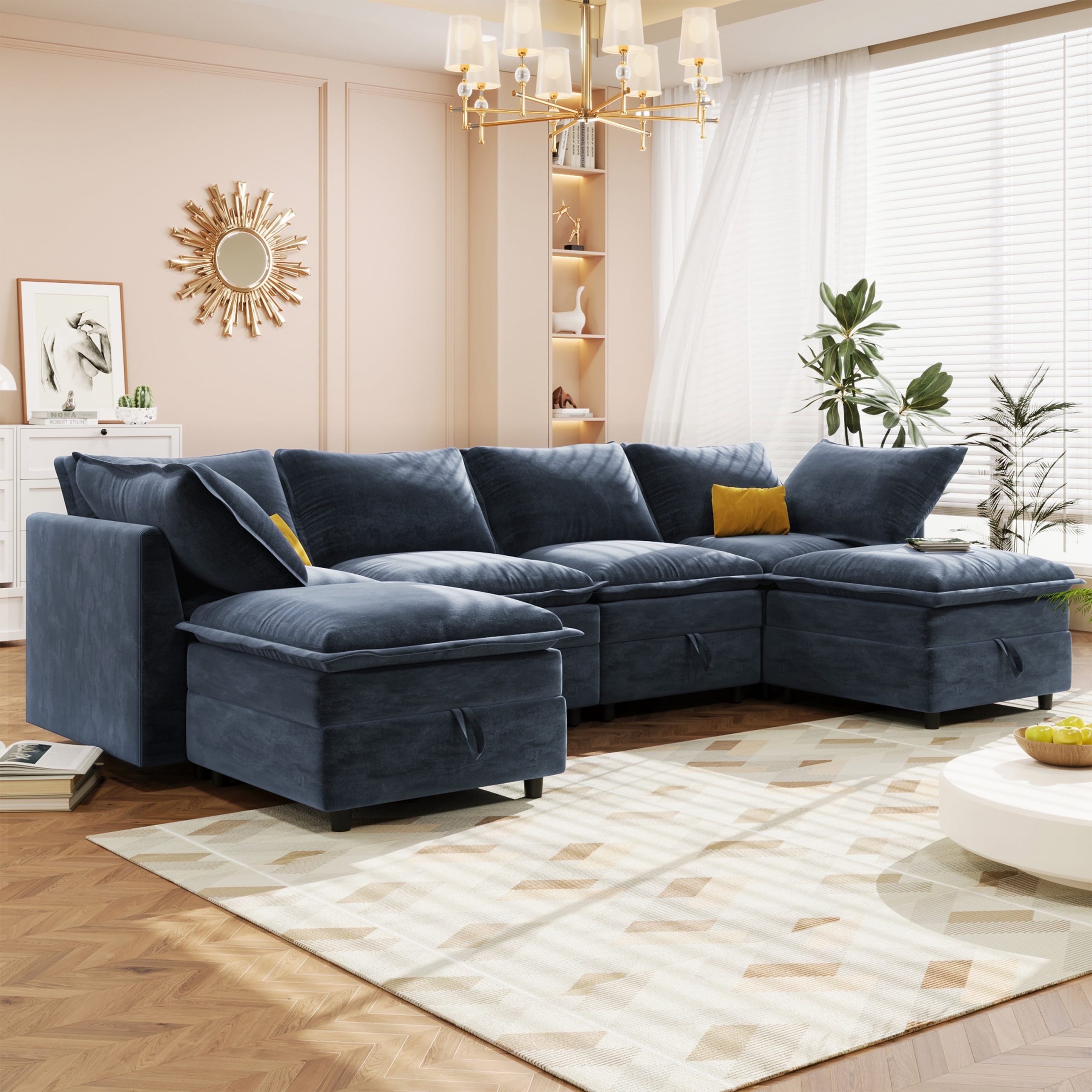 Modernluxe 126" Oversized Modern U-Shape Modular Sectional Sofa With ... inside Modular Sectional Sofa With Storage